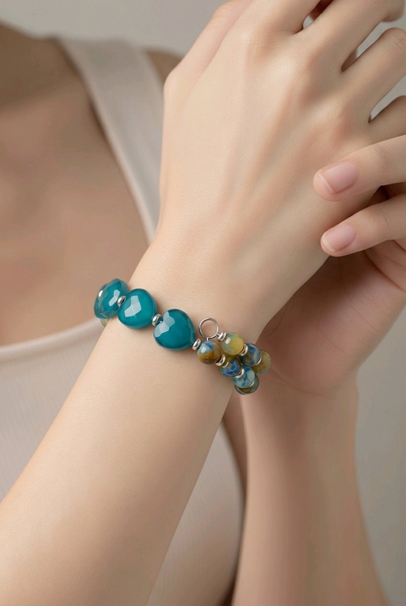 Teal Glass Faceted Bracelet (MW) | Mamabug ReCreations - Artisan Jewelry