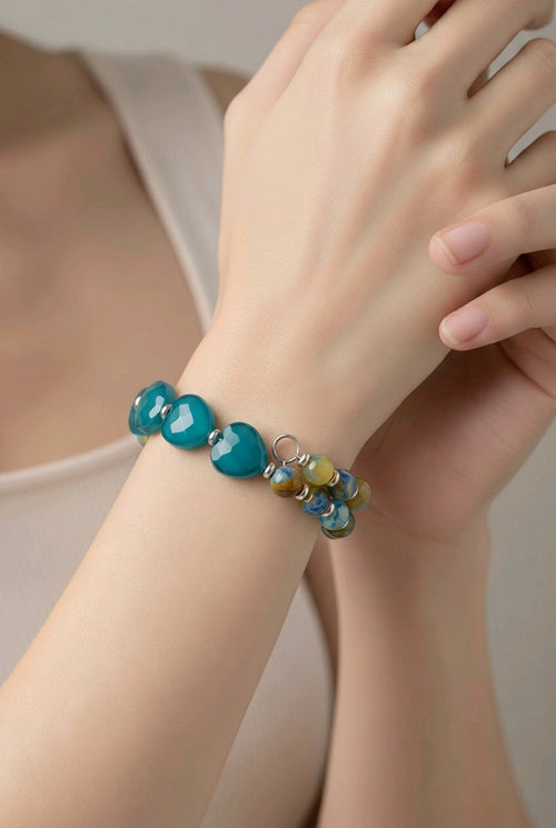Teal Glass Faceted Bracelet (MW) | Mamabug ReCreations - Artisan Jewelry