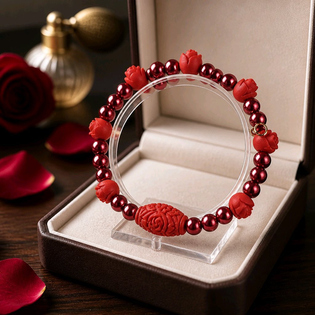 Red Cinnabar Roses Bracelet (MW) | Mamabug ReCreations - Artisan Jewelry