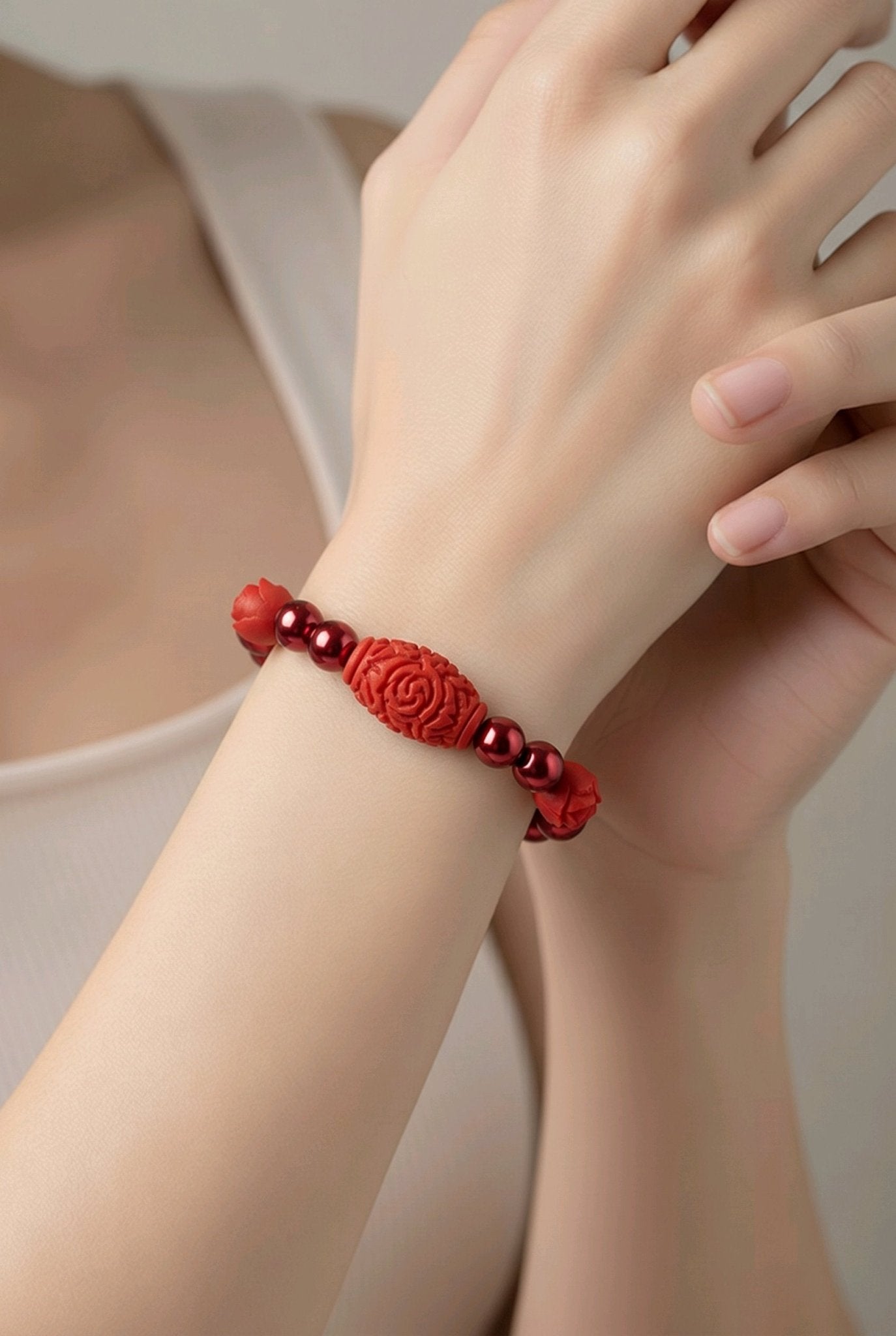 Red Cinnabar Roses Bracelet (MW) | Mamabug ReCreations - Artisan Jewelry