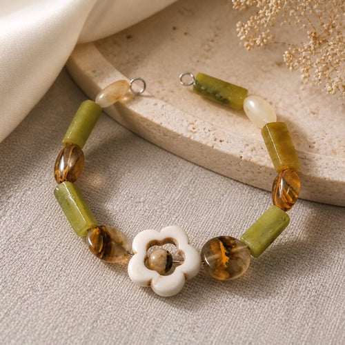 White Stone Flower Bracelet (MW) | Mamabug ReCreations - Artisan Jewelry