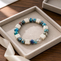 River Stone and Blue Bead Bracelet (MW)