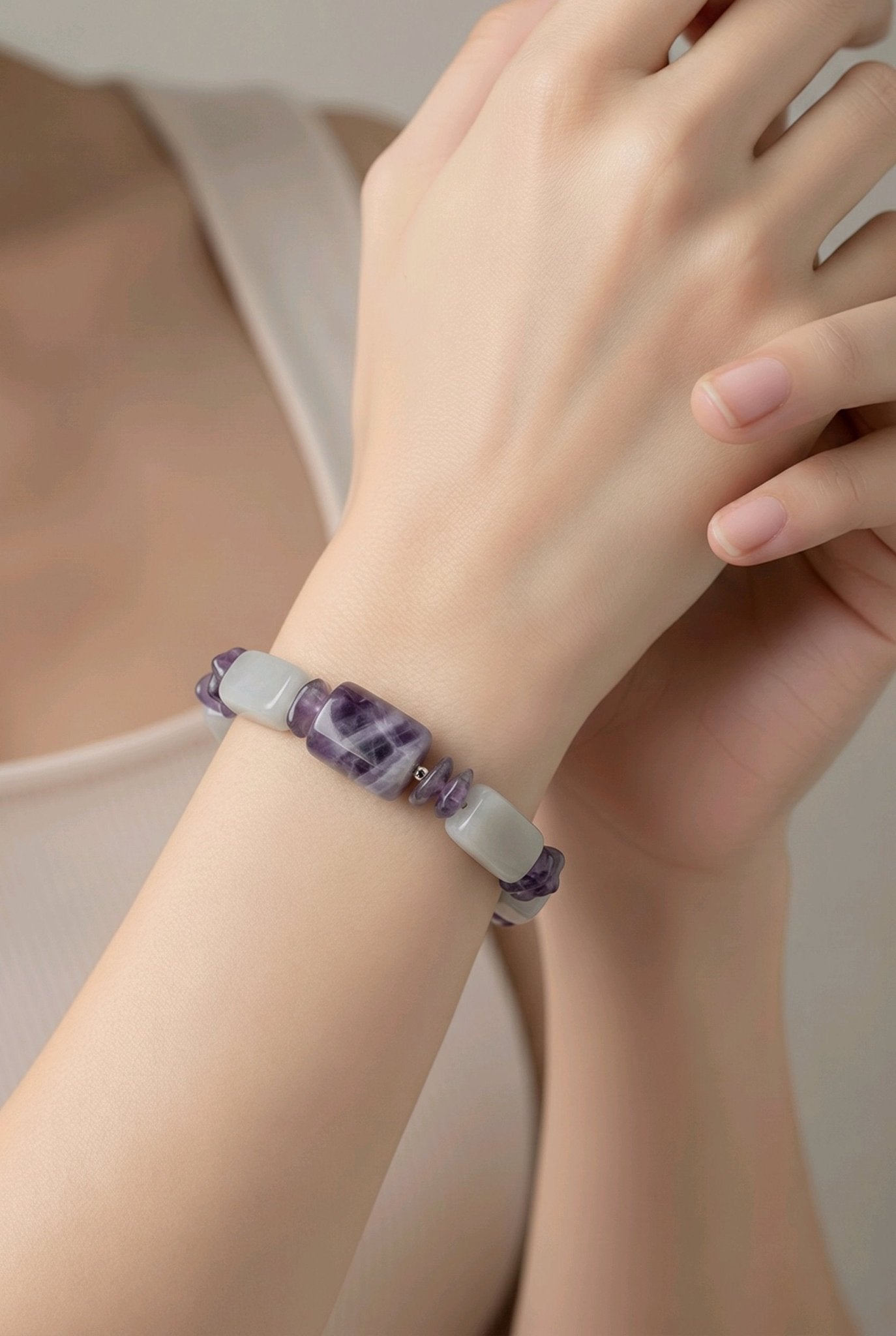 Amethyst and Calcite Bracelet (MW) | Mamabug ReCreations - Artisan Jewelry