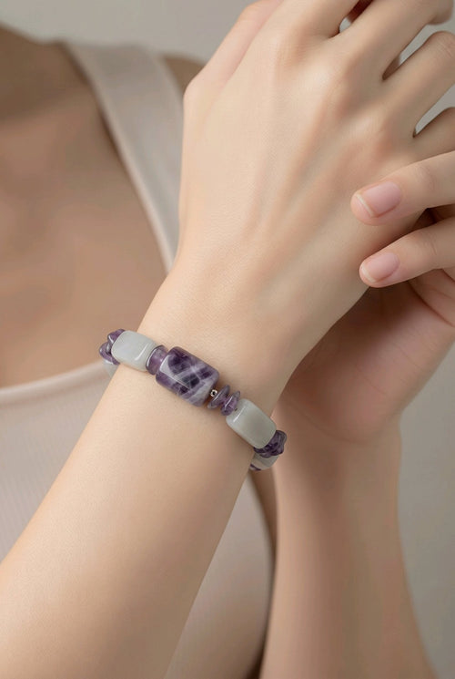 Amethyst and Calcite Bracelet (MW) | Mamabug ReCreations - Artisan Jewelry
