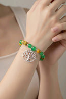 Silver Tree of Life Bracelet with Green and Yellow Glass Beads (MW) | Mamabug ReCreations - Artisan Jewelry