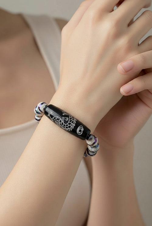 Black and White Dragon Tibetan Bracelet (W) | Mamabug ReCreations - Artisan Jewelry