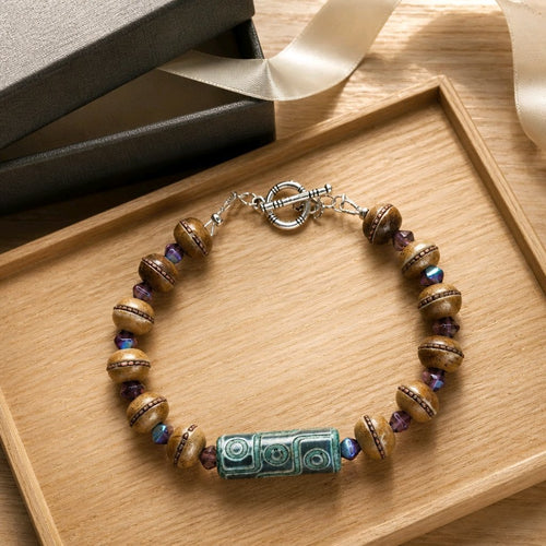 Sage Green Dzi Agate Bracelet (W) | Mamabug ReCreations - Artisan Jewelry