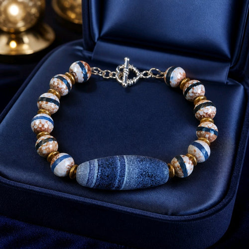 Purple Matte Botswana Stone with Tibetan Agate Beads Bracelet (W) | Mamabug ReCreations - Artisan Jewelry
