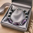 Amethyst Glass with Platinum and Obsidian Beads Bracelet (W) | Mamabug ReCreations - Artisan Jewelry