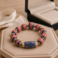 African Chevron Recycled Glass with Blue Barrel Bracelet (MW)