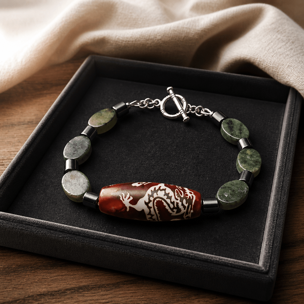 Crimson and White Dragon Tibetan Bracelet (W) | Mamabug ReCreations - Artisan Jewelry