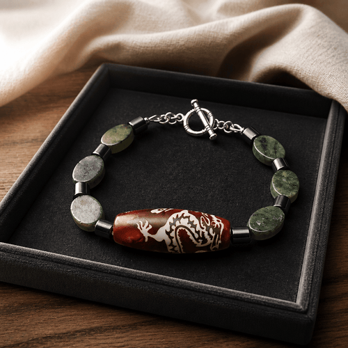Crimson and White Dragon Tibetan Bracelet (W) | Mamabug ReCreations - Artisan Jewelry