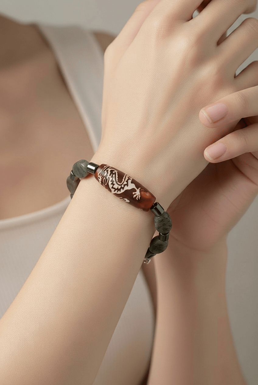 Crimson and White Dragon Tibetan Bracelet (W)