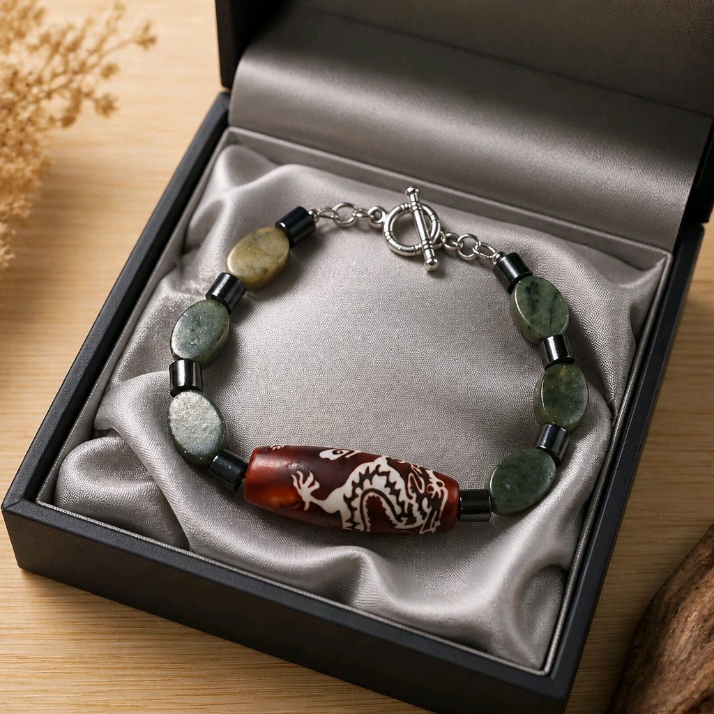 Crimson and White Dragon Tibetan Bracelet (W)