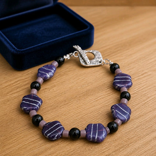 Purple Freeform Bracelet - Cat's Eye & Obsidian (W) | Mamabug ReCreations
