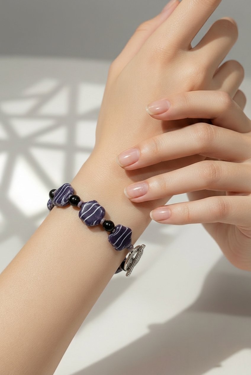 Purple Freeform Bracelet - Cat's Eye & Obsidian (W) | Mamabug ReCreations