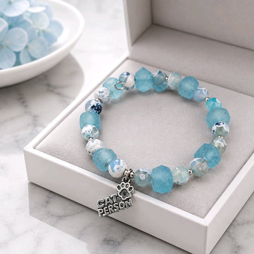 Cat Person Bracelet - Sky Blue Jasper & Recycled Sea Glass (MW) | Mamabug ReCreations