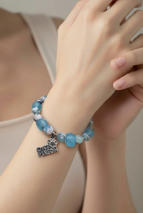 Cat Person Bracelet - Sky Blue Jasper & Recycled Sea Glass (MW) | Mamabug ReCreations