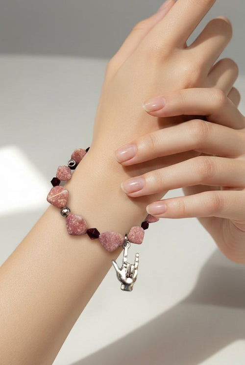 I Love You Bracelet - Pink Diamond & Siam Bicone Czech Glass (MW) | Mamabug ReCreations