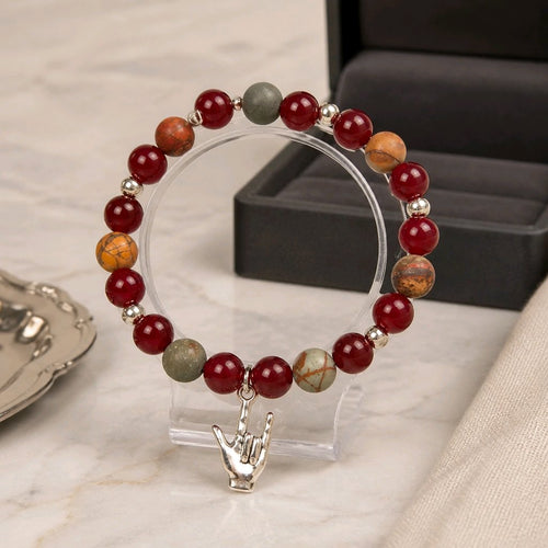 I Love You Bracelet - Red Jade & Matte Red Creek Jasper (MW) | Mamabug ReCreations