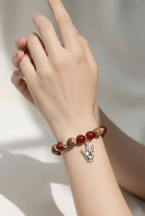 I Love You Bracelet - Red Jade & Matte Red Creek Jasper (MW) | Mamabug ReCreations