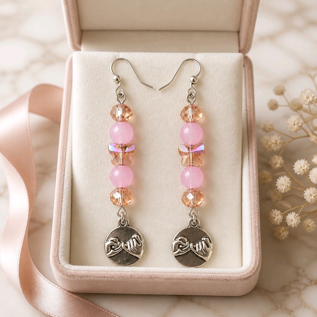Pinkie Promise Earrings - Pink Crystal & Butterfly | Mamabug ReCreations