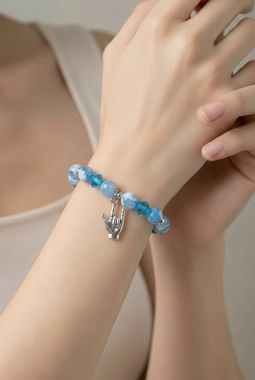I Love You Bracelet - Sky Blue Jasper & Crystal Bicone (MW) | Mamabug ReCreations