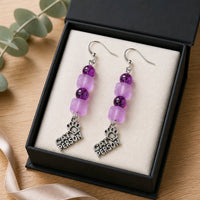 Cat Person Earrings - Tulip Pink Sea Glass & Fuchsia Glass