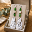 Marble Dangle Earrings - Green Glass & Riverstone | Mamabug ReCreations - Artisan Jewelry
