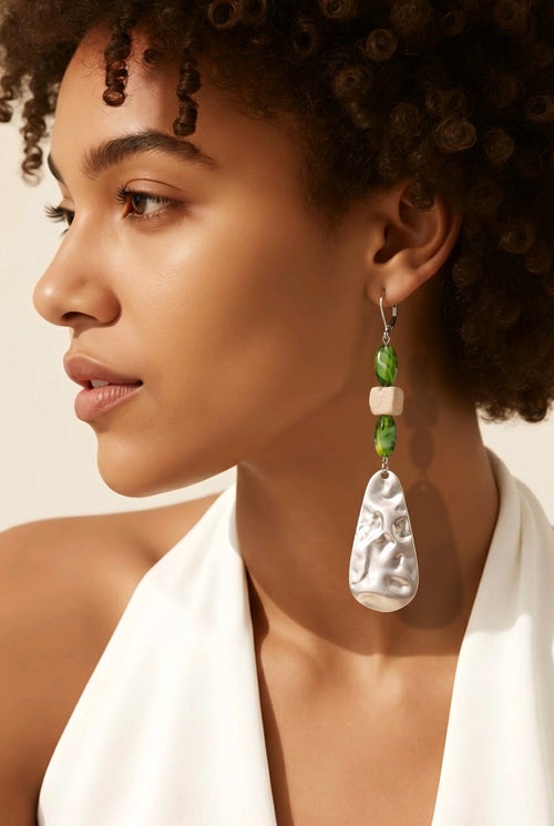 Marble Dangle Earrings - Green Glass & Riverstone | Mamabug ReCreations - Artisan Jewelry
