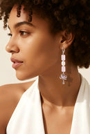 Saturn Heart Earrings - Rose Quartz & Pearly Cat's Eye | Mamabug ReCreations - Artisan Jewelry