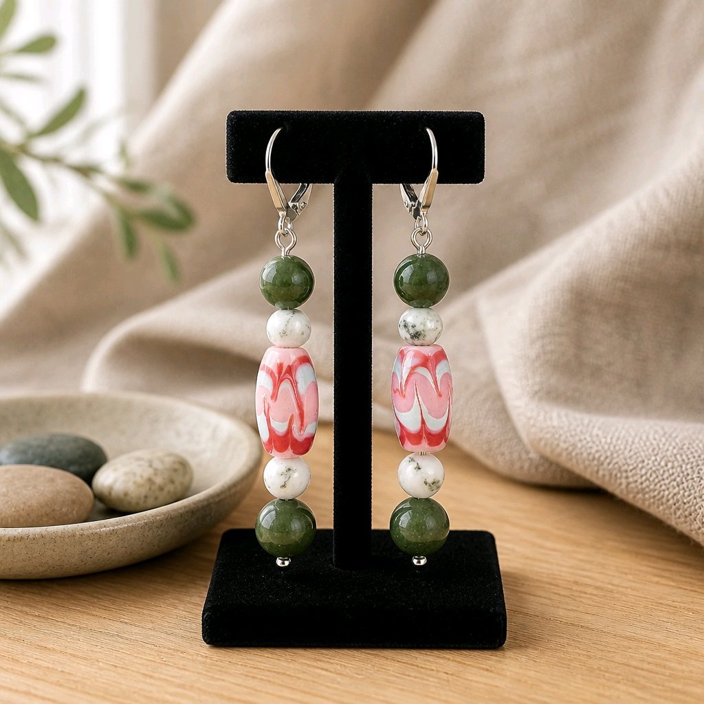 Pink Chevron & Green Jade Jewelry Set (MW)