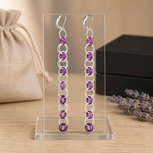 Purple & Silver Helm Chainmaille Earrings | Mamabug ReCreations - Artisan Jewelry