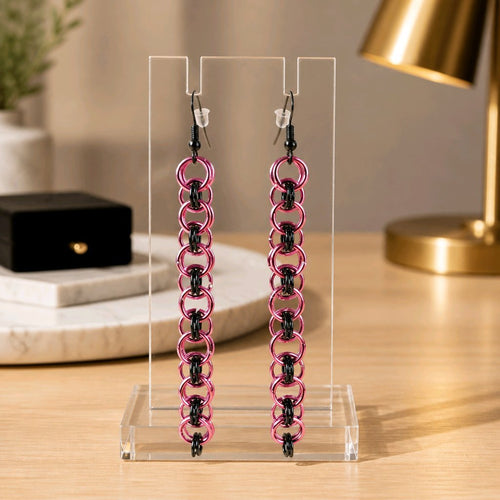 Pink Ladies Helm Chainmaille Earrings | Mamabug ReCreations - Artisan Jewelry