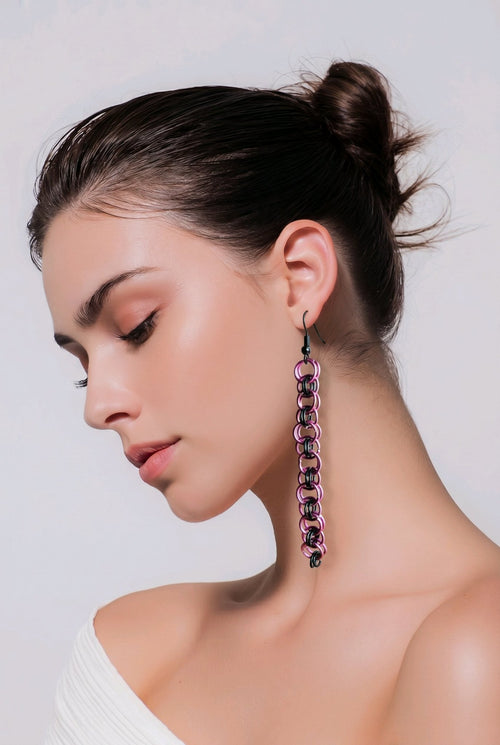 Pink Ladies Helm Chainmaille Earrings | Mamabug ReCreations - Artisan Jewelry