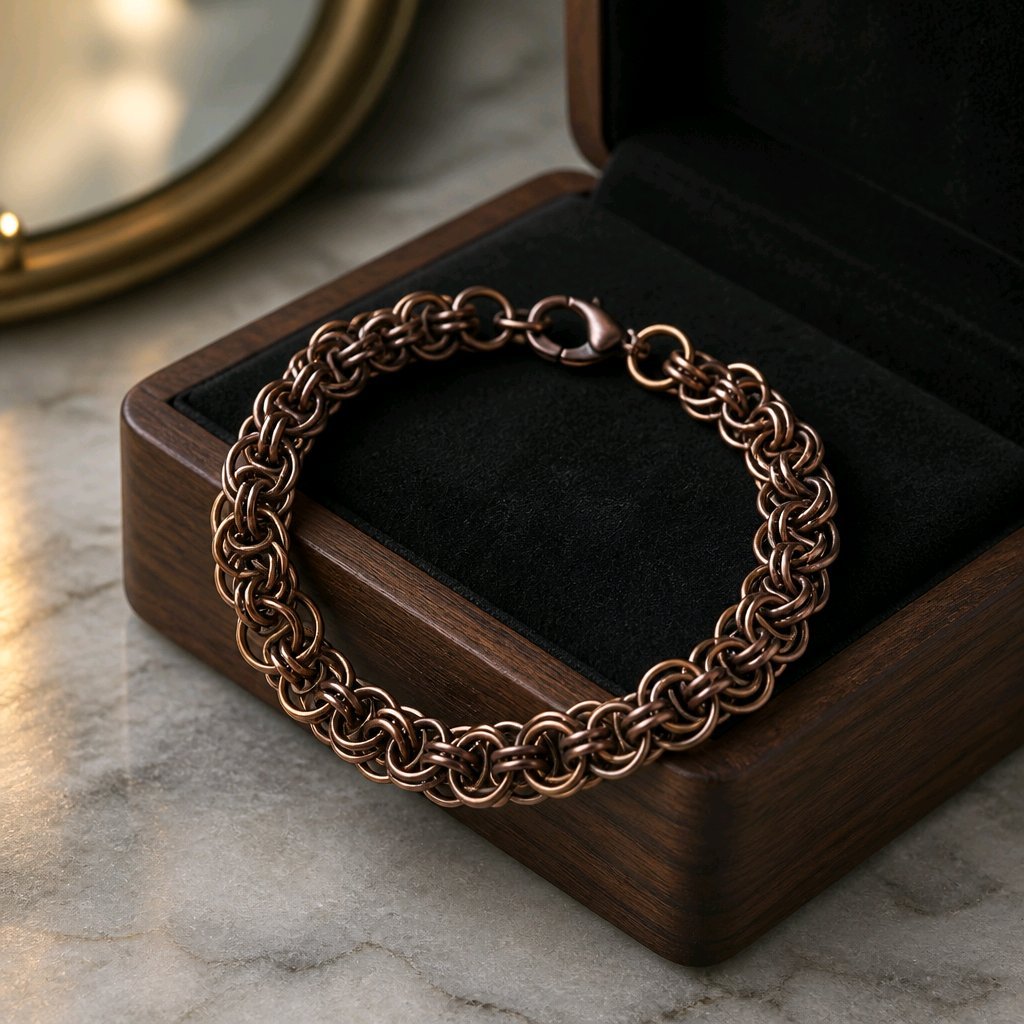 Antique Copper Helm Chainmaille Bracelet