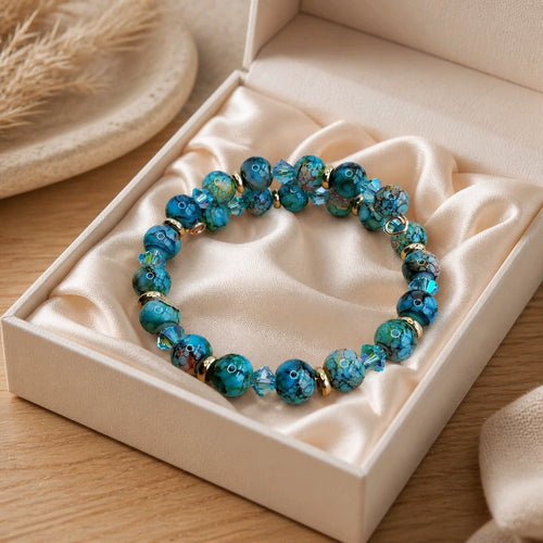 Teal Mosaic Glass & Crystal Bracelet (MW)