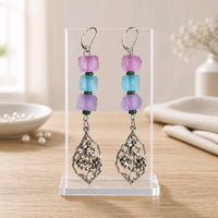Pink, Lavender & Blue Recycled Sea Glass Dangle Earrings