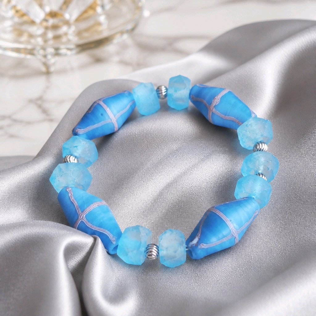 Turquoise Java French Cross & Sea Glass Bracelet (MW) | Mamabug ReCreations - Artisan Jewelry