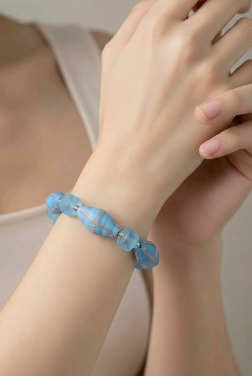 Turquoise Java French Cross & Sea Glass Bracelet (MW) | Mamabug ReCreations - Artisan Jewelry