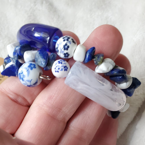Blue and White Floral Bracelet (MW) | Mamabug ReCreations - Artisan Jewelry