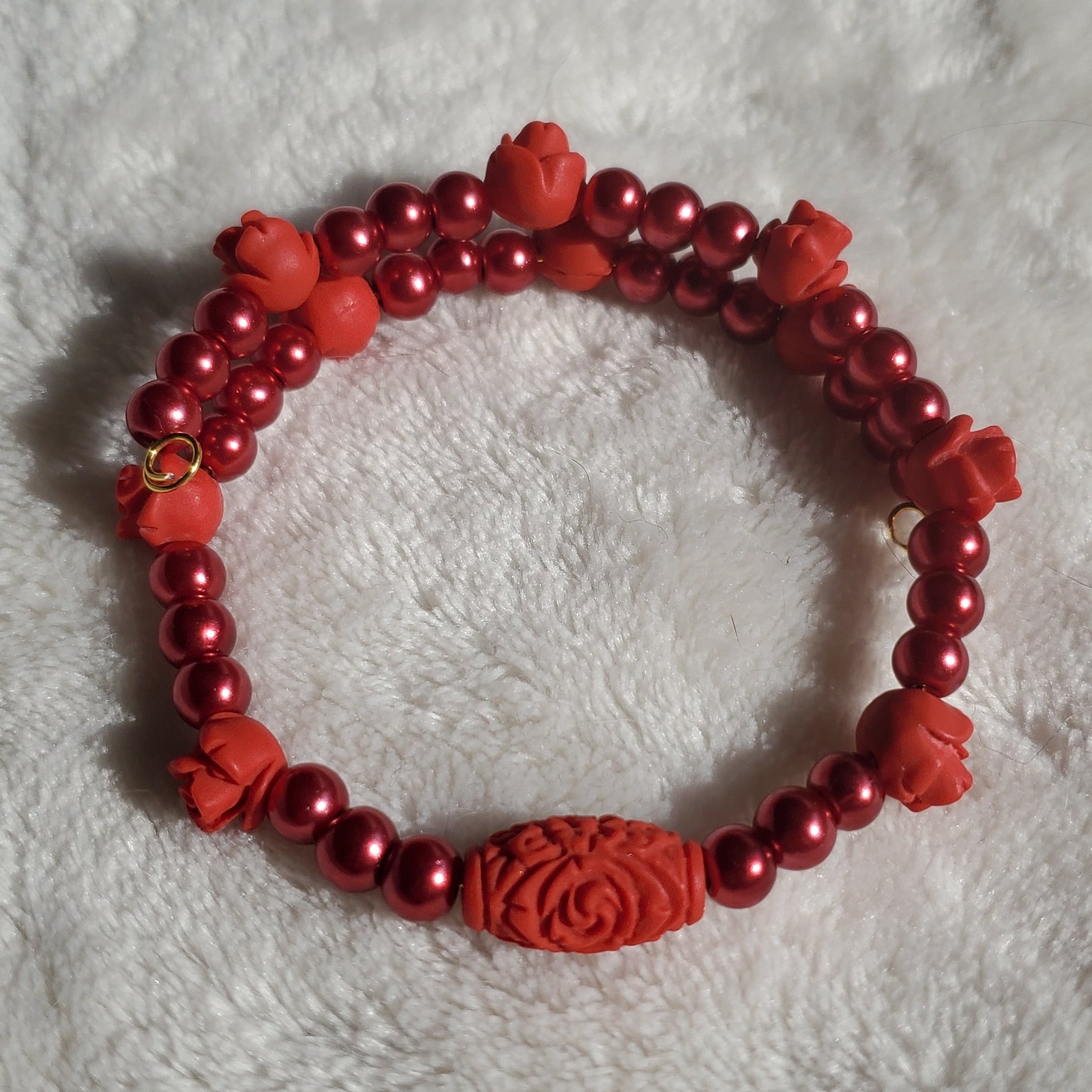 Red Cinnabar Roses Bracelet (MW) | Mamabug ReCreations - Artisan Jewelry