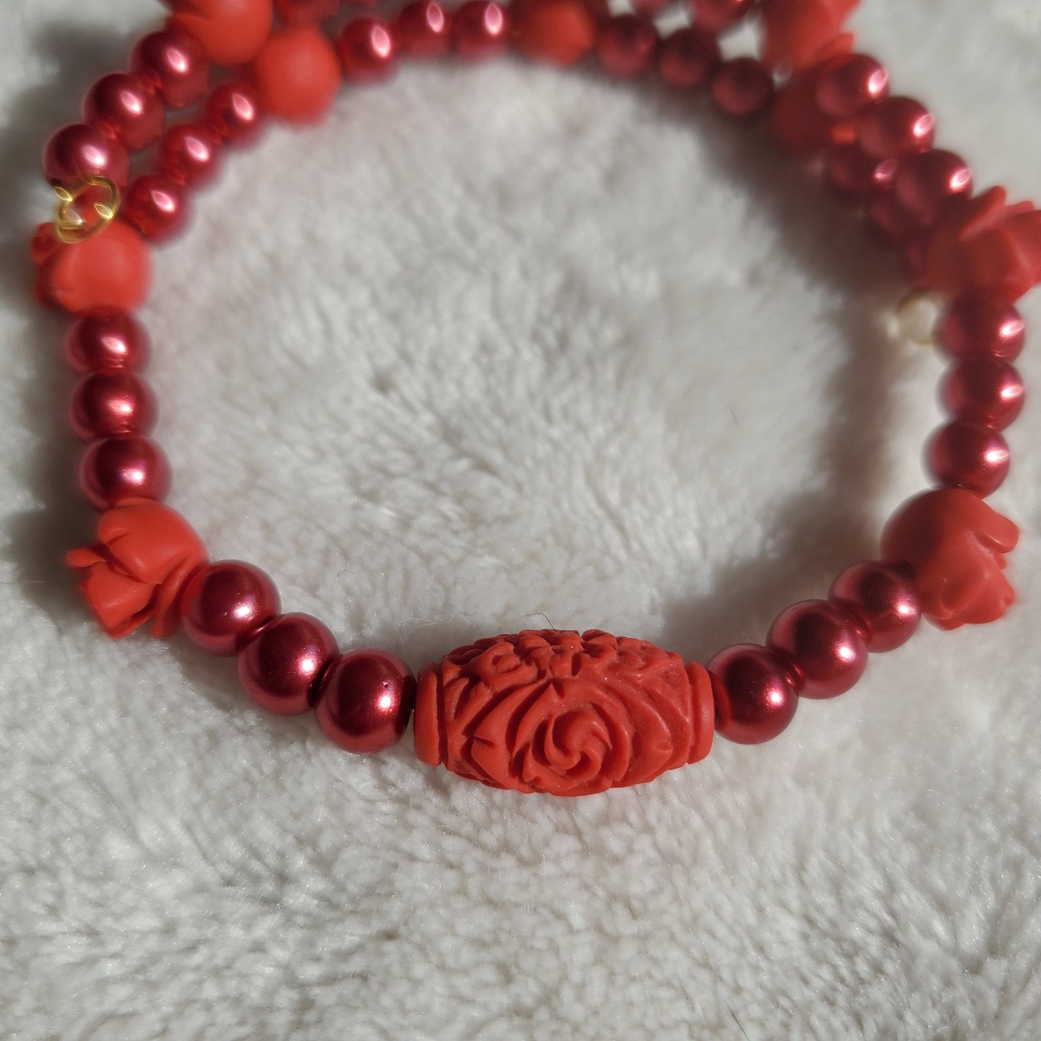 Red Cinnabar Roses Bracelet (MW) | Mamabug ReCreations - Artisan Jewelry