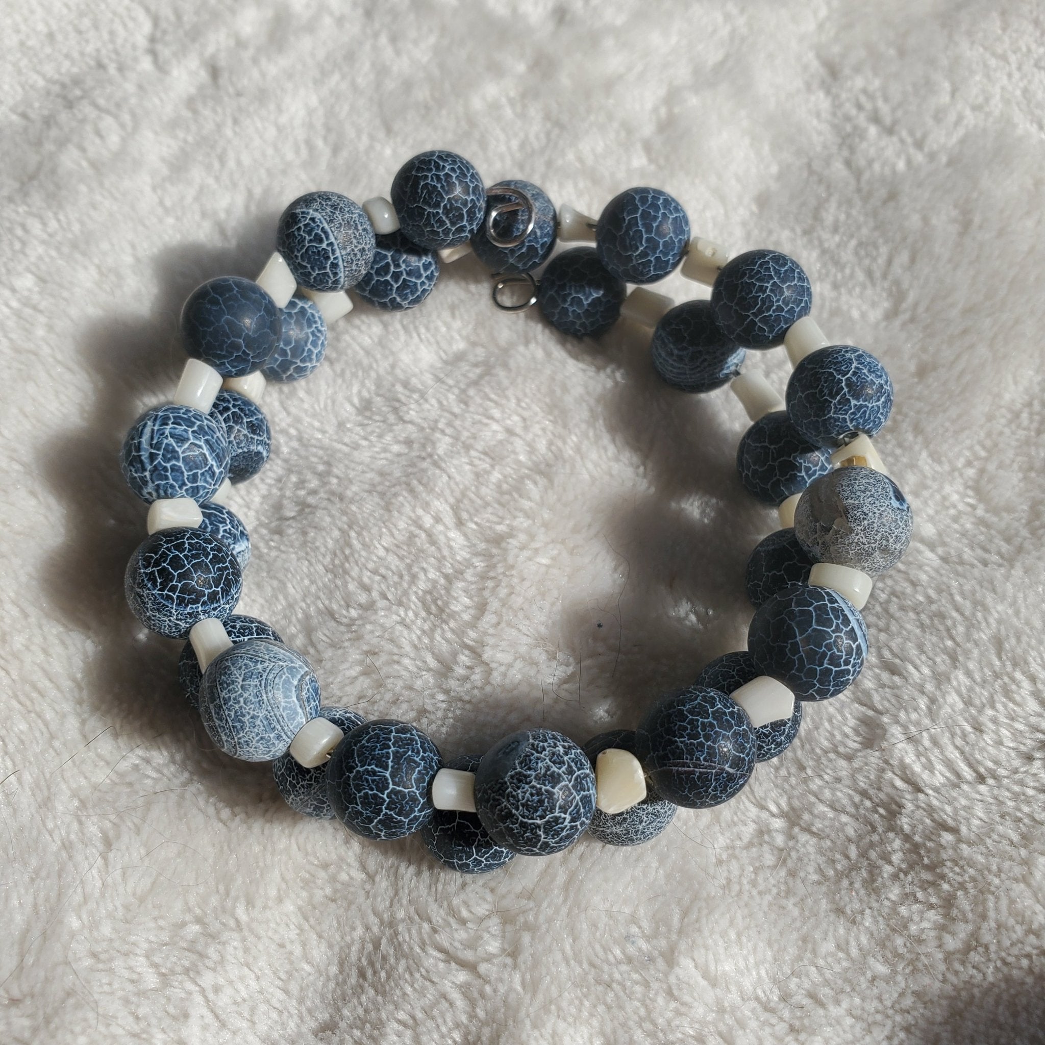 Blue Crackle and White Bracelet (MW) | Mamabug ReCreations - Artisan Jewelry