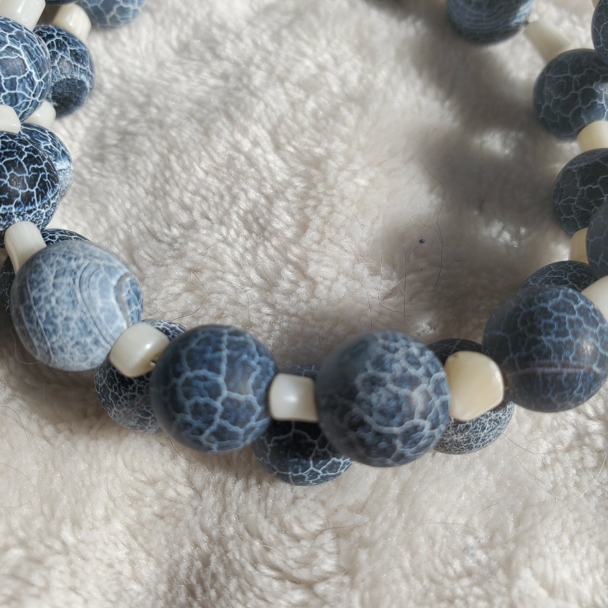Blue Crackle and White Bracelet (MW) | Mamabug ReCreations - Artisan Jewelry