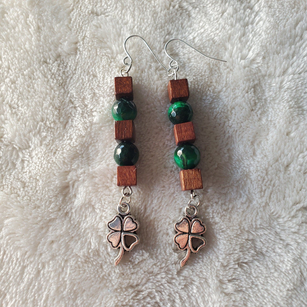 Shamrock Earrings - Green Red and Silver