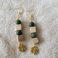 Shamrock Earrings - Green Beige and Gold