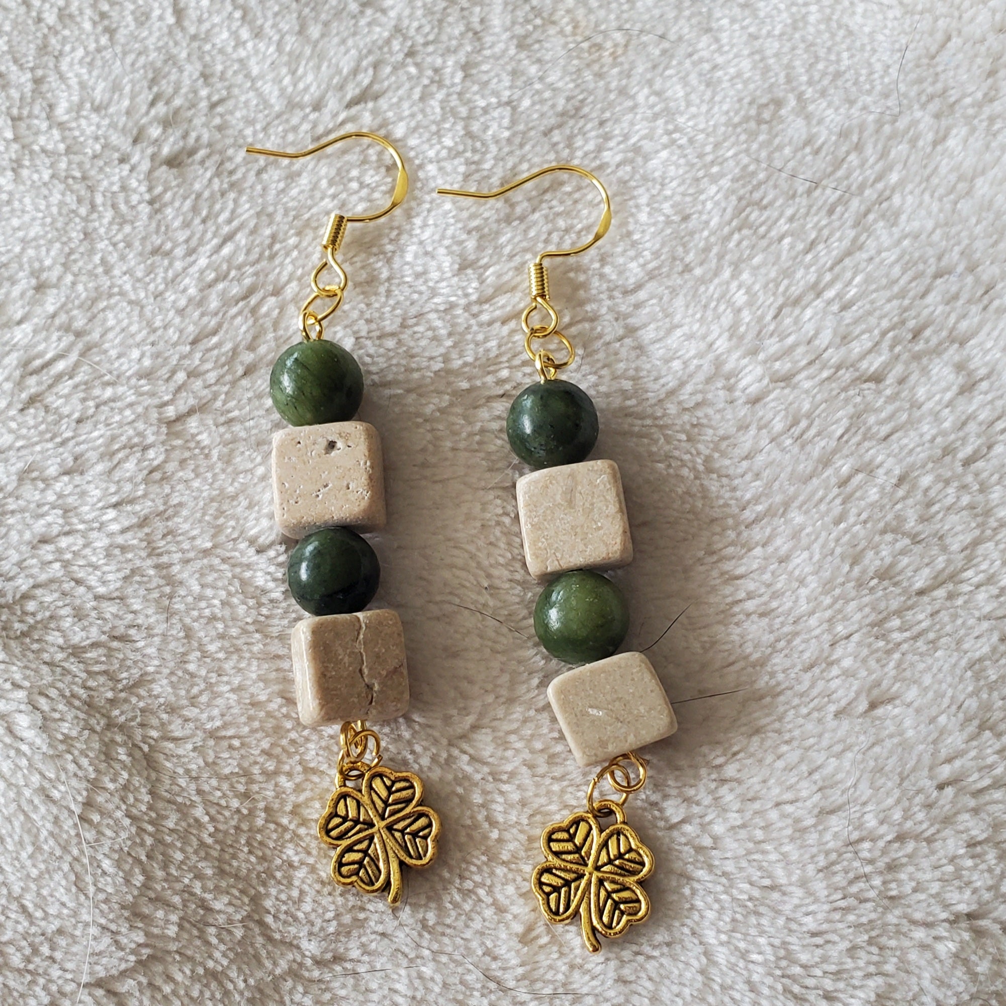 Shamrock Earrings - Green Beige and Gold