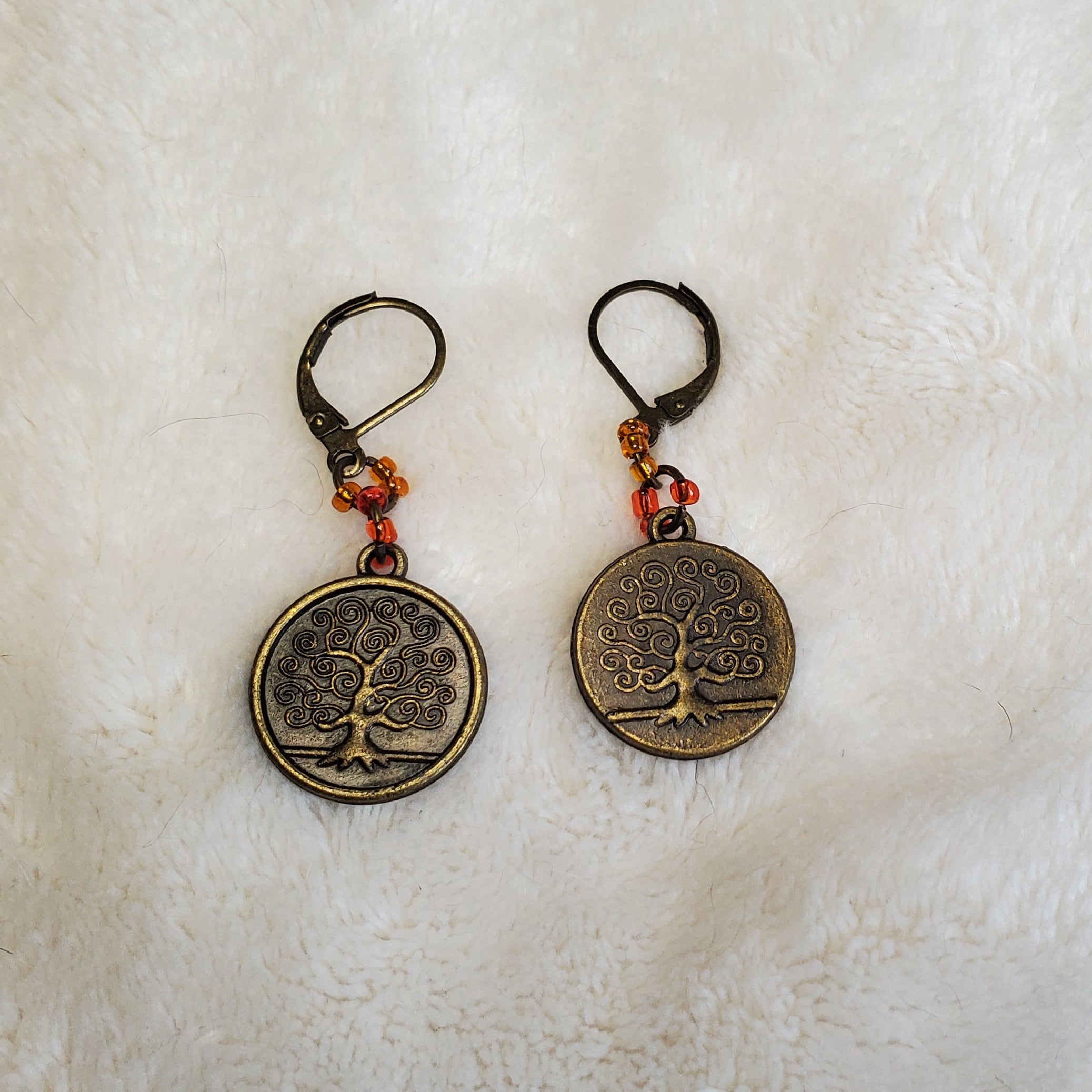 Antique Bronze Coin Tree of Life Earrings