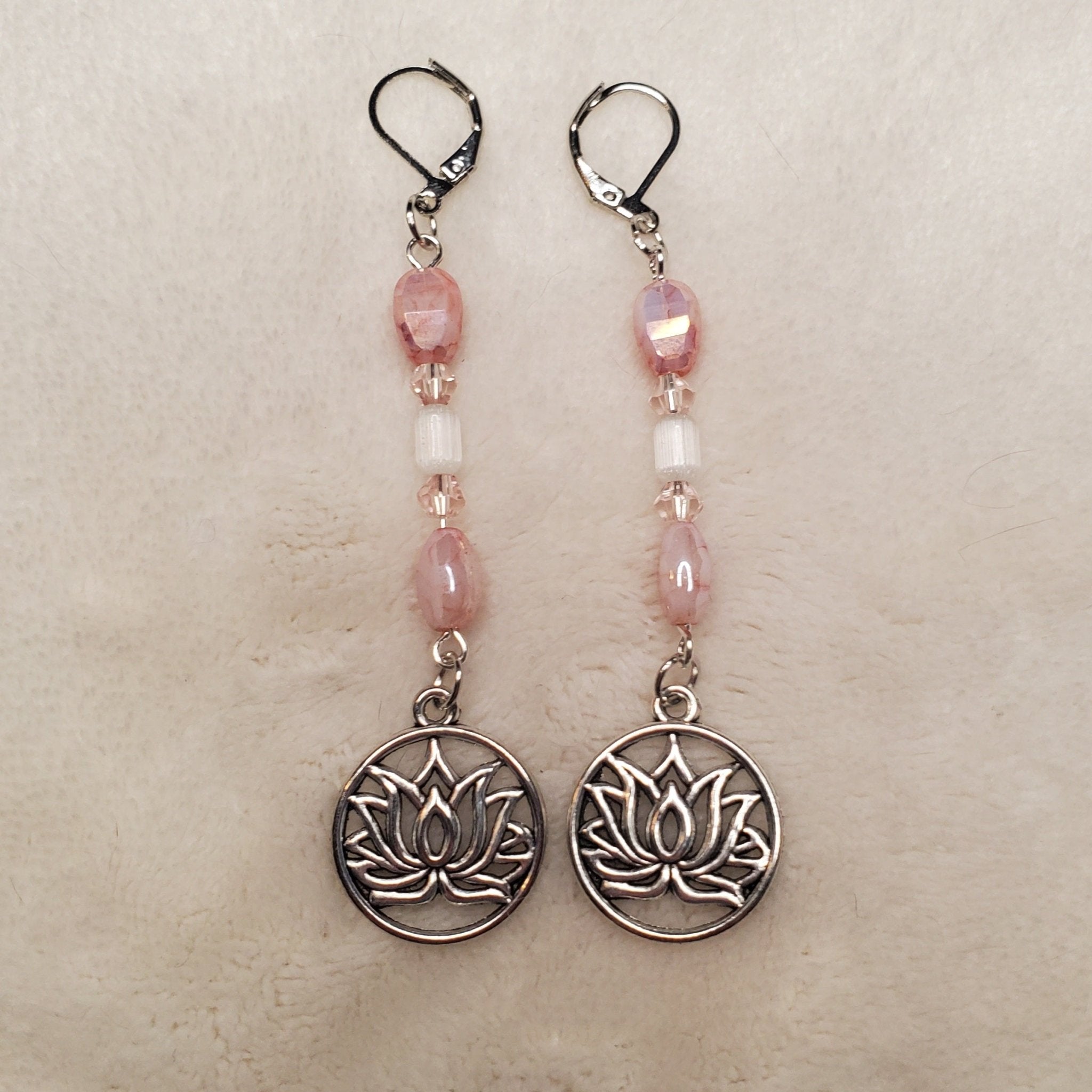 Pink and Silver Lotus Earrings | Mamabug ReCreations - Artisan Jewelry
